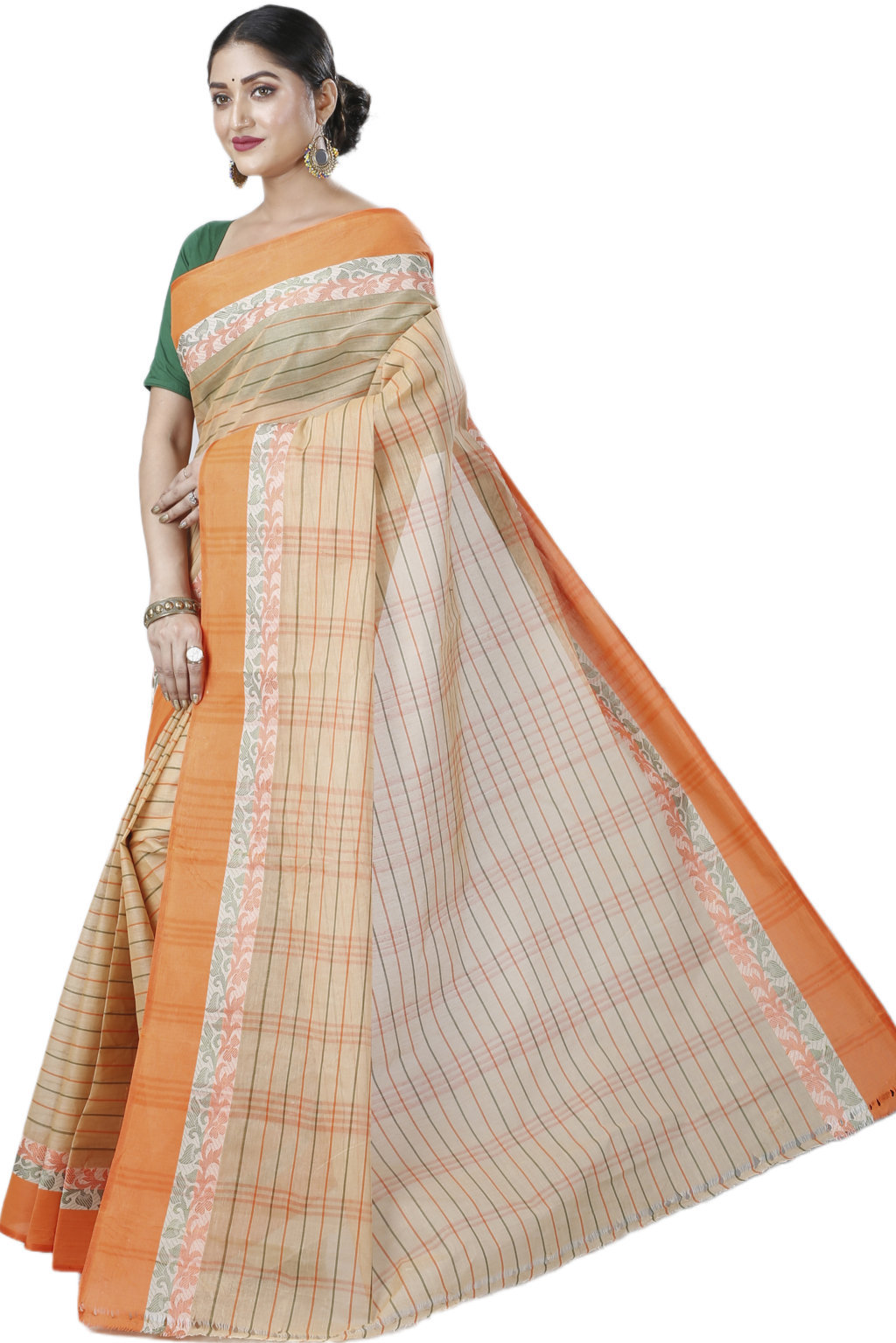 Orange Pure Cotton Subha Tant Saree (1085)